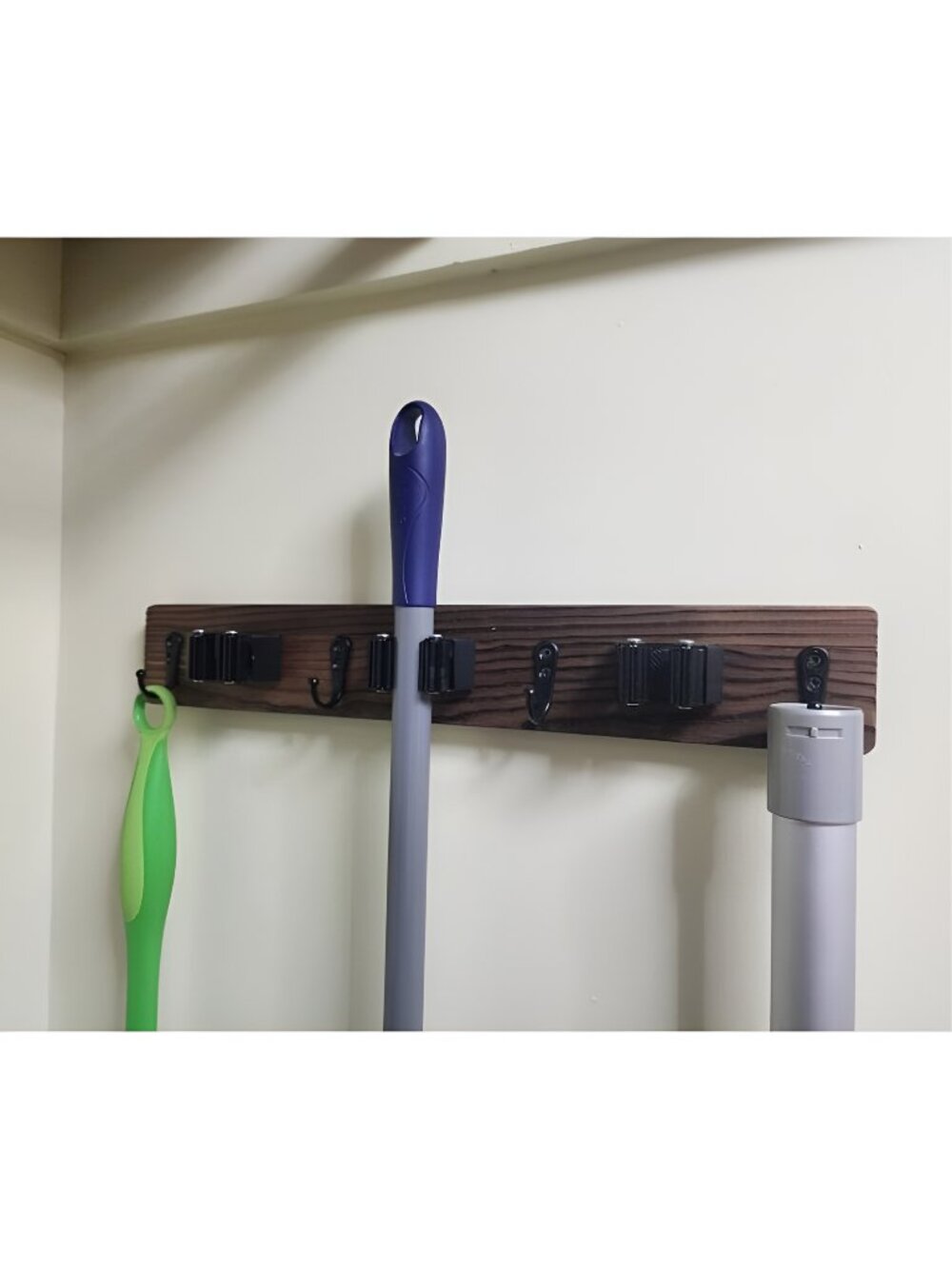 Mop and Broom Holder Wall Mount-Rustic Wood Broom Hanger Wall Mount